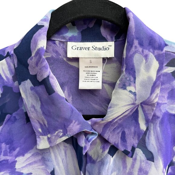 Graver Studio Womens Purple Floral Button-Up Semi Sheer Long Sleeve Boho Blouse - Picture 5 of 9